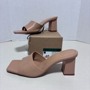 Zara - Tan Leather Block Heel Mules - 39 (8.5)